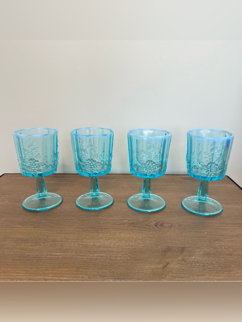 WESTMORELAND Vintage Paneled Grape Blue Opalescent Water Goblets - Set of 4